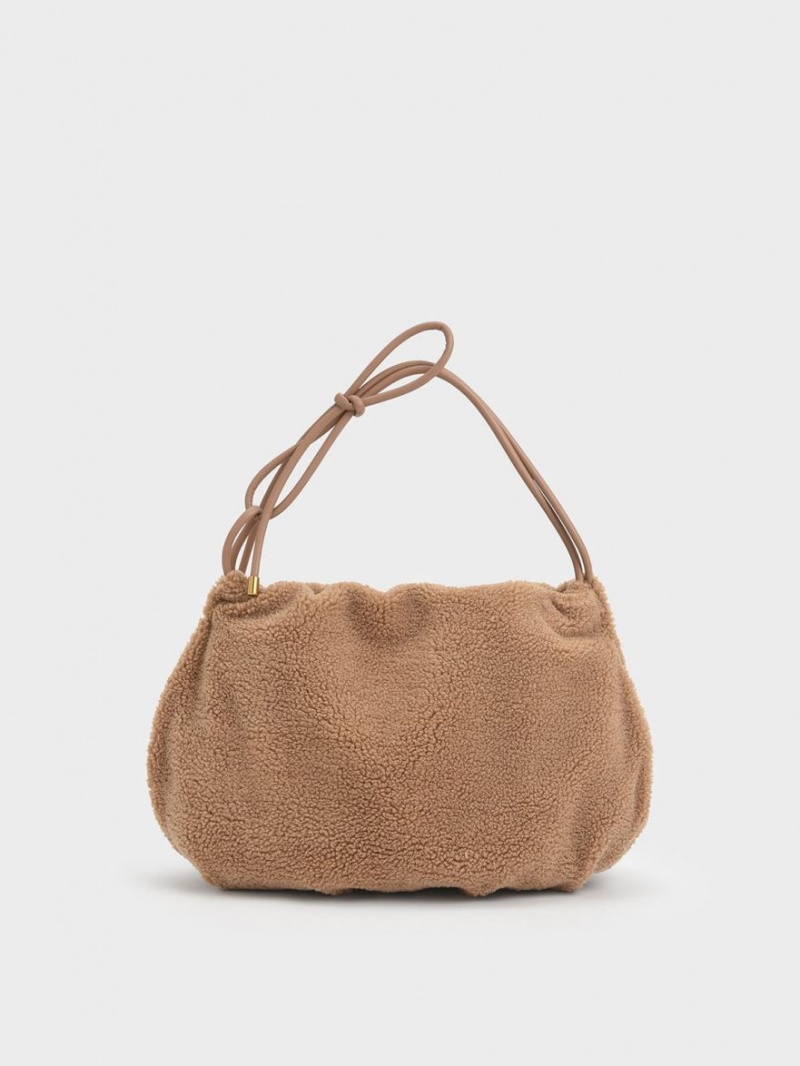 Geantă Hobo Charles & Keith Knotted Handle Textured Maro | 570OPRXAZ