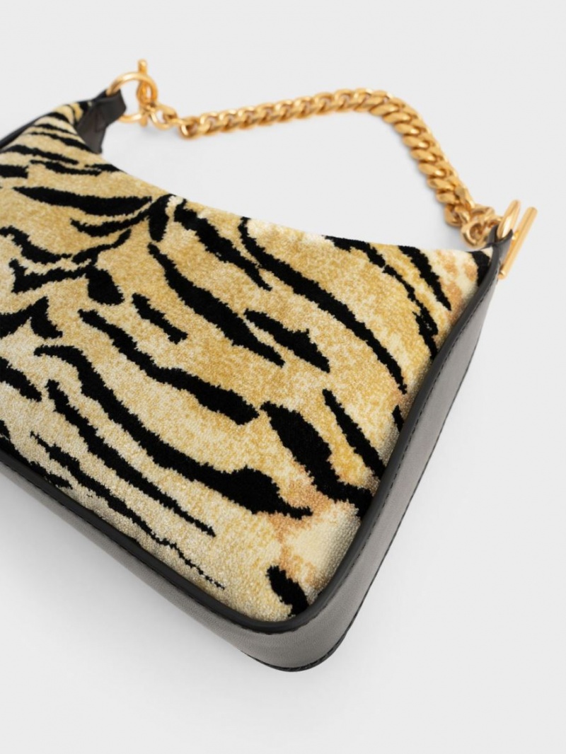 Geantă Hobo Charles & Keith Minta Tiger Print Chain-Link Colorati | 083RJWMGY