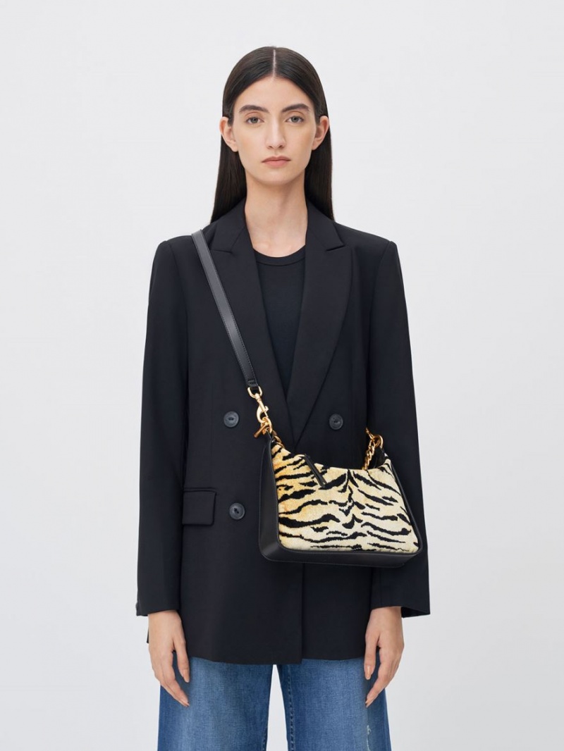 Geantă Hobo Charles & Keith Minta Tiger Print Chain-Link Colorati | 083RJWMGY