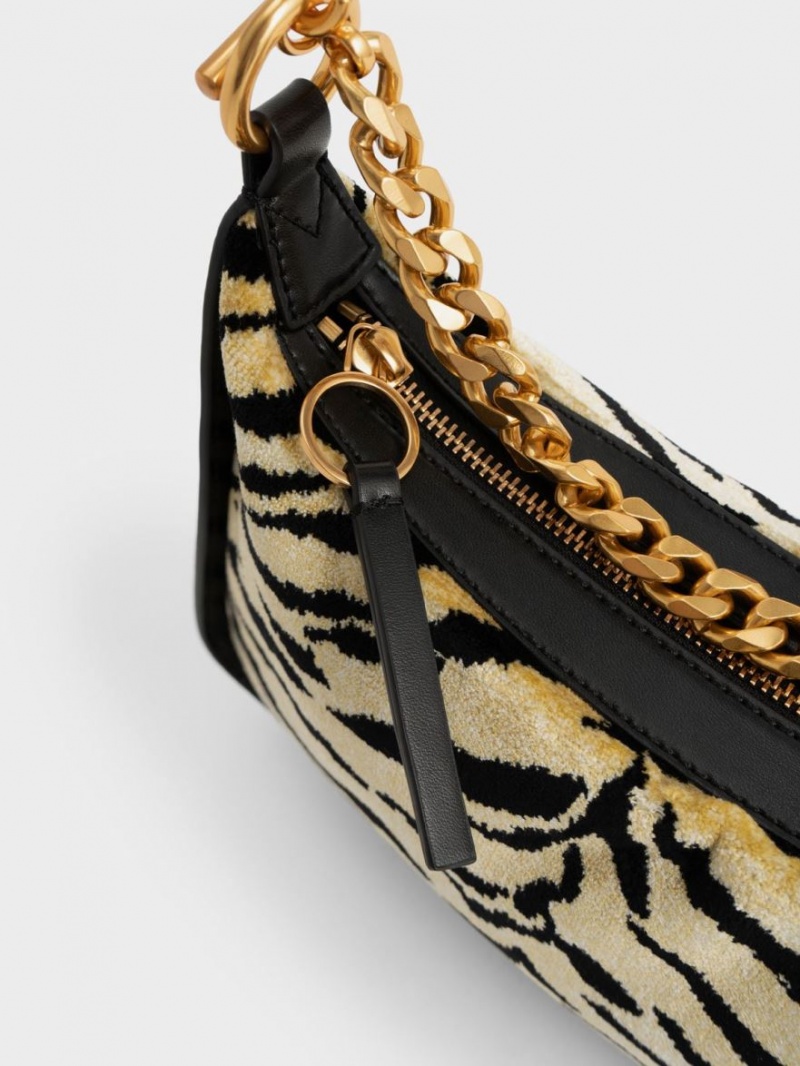 Geantă Hobo Charles & Keith Minta Tiger Print Chain-Link Colorati | 083RJWMGY