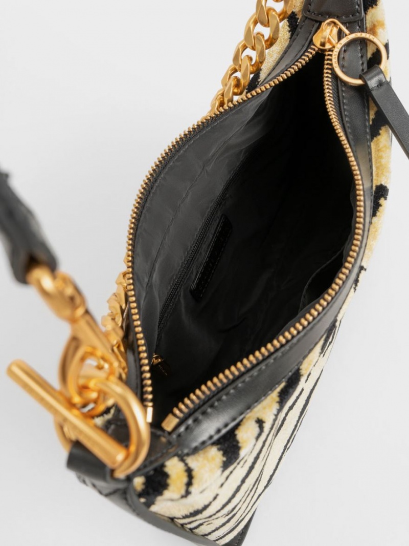 Geantă Hobo Charles & Keith Minta Tiger Print Chain-Link Colorati | 083RJWMGY