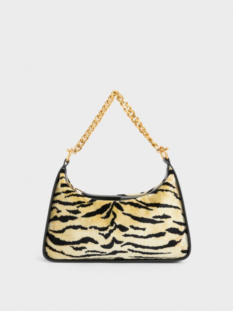 Geantă Hobo Charles & Keith Minta Tiger Print Chain-Link Colorati | 083RJWMGY