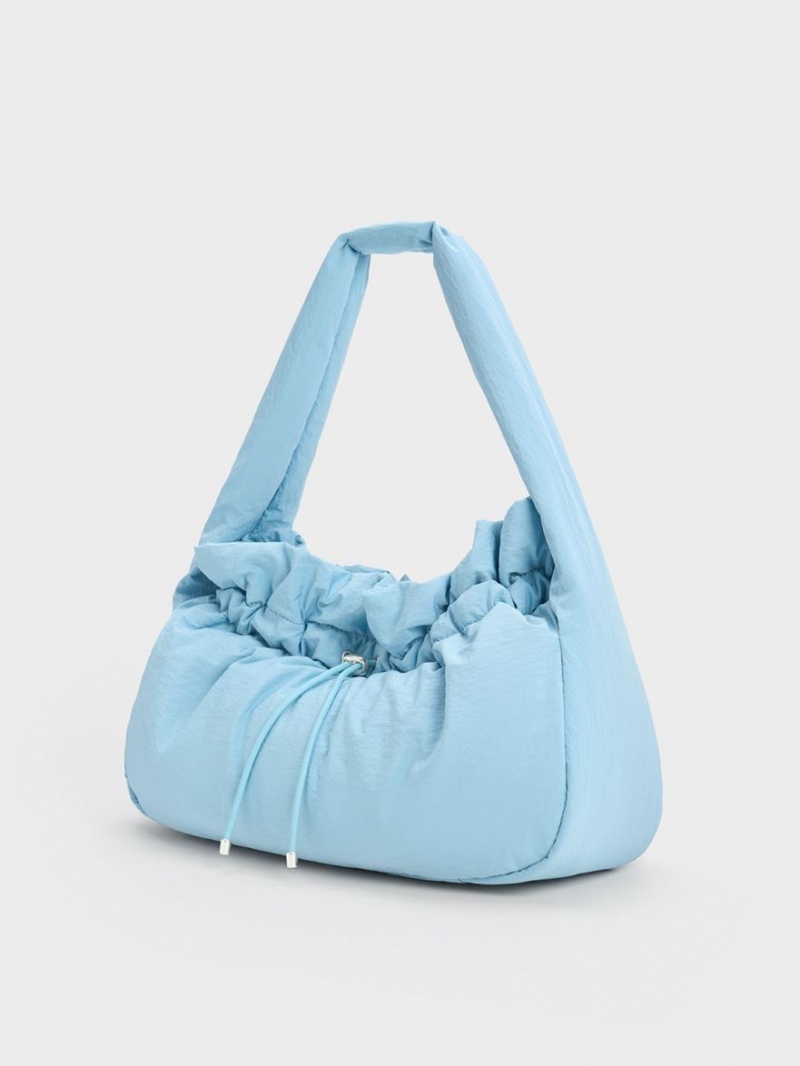 Geantă Hobo Charles & Keith Ruched Albastri Deschis | 248GQYKJO