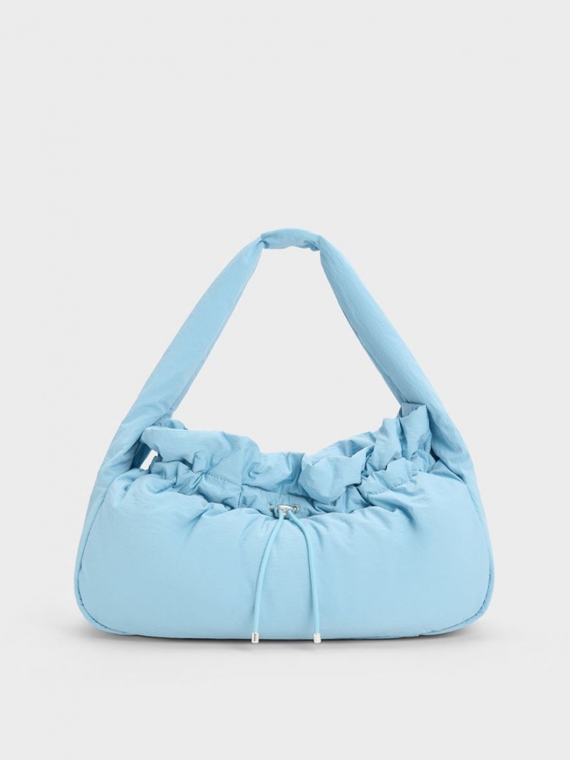 Geantă Hobo Charles & Keith Ruched Albastri Deschis | 248GQYKJO