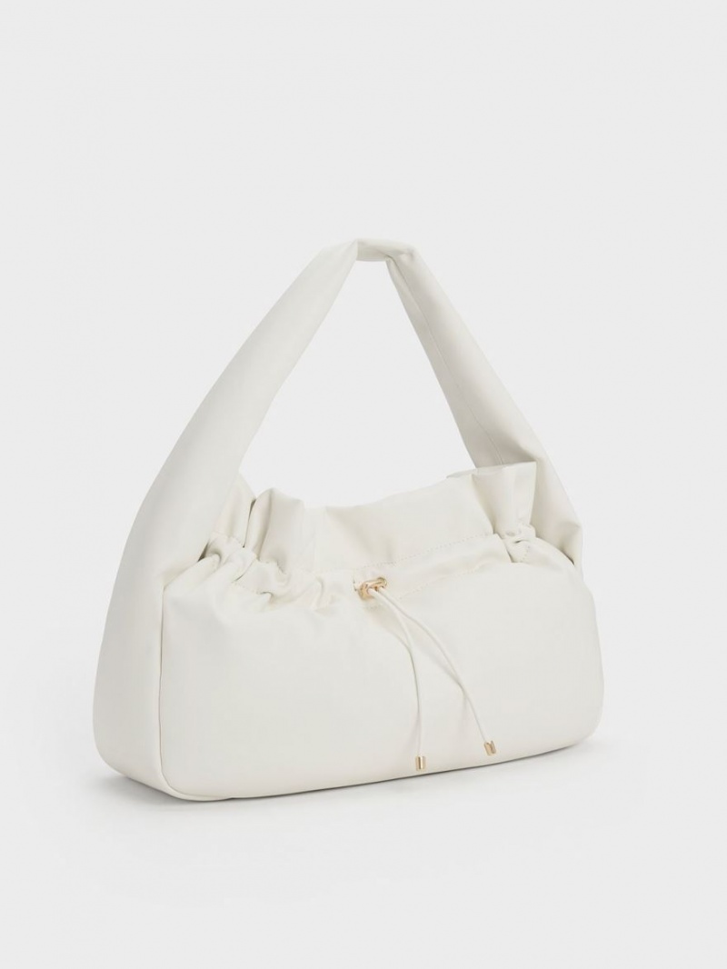 Geantă Hobo Charles & Keith Ruched Albi | 971TLOBEN