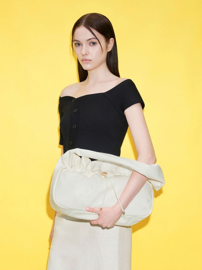 Geantă Hobo Charles & Keith Ruched Albi | 971TLOBEN
