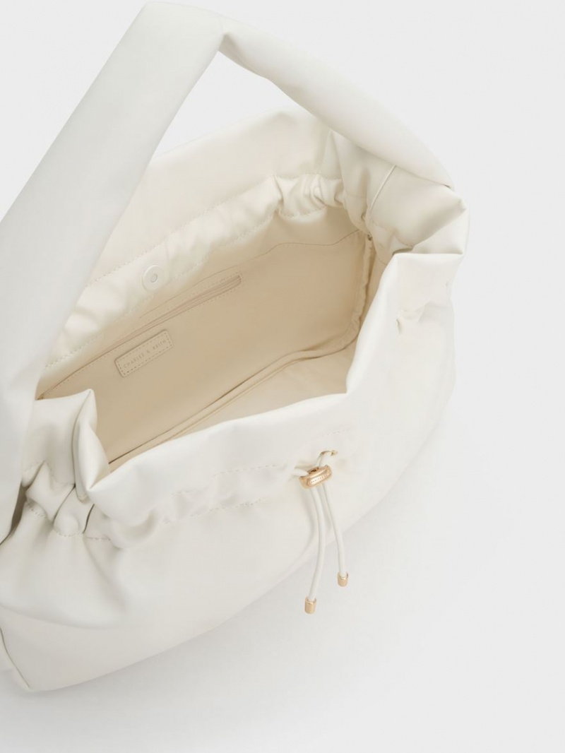 Geantă Hobo Charles & Keith Ruched Albi | 971TLOBEN