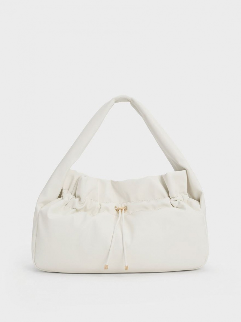Geantă Hobo Charles & Keith Ruched Albi | 971TLOBEN