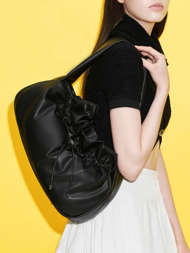 Geantă Hobo Charles & Keith Ruched Negrii | 091CEWNMU