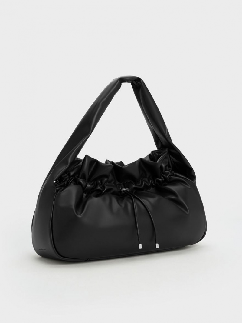 Geantă Hobo Charles & Keith Ruched Negrii | 091CEWNMU
