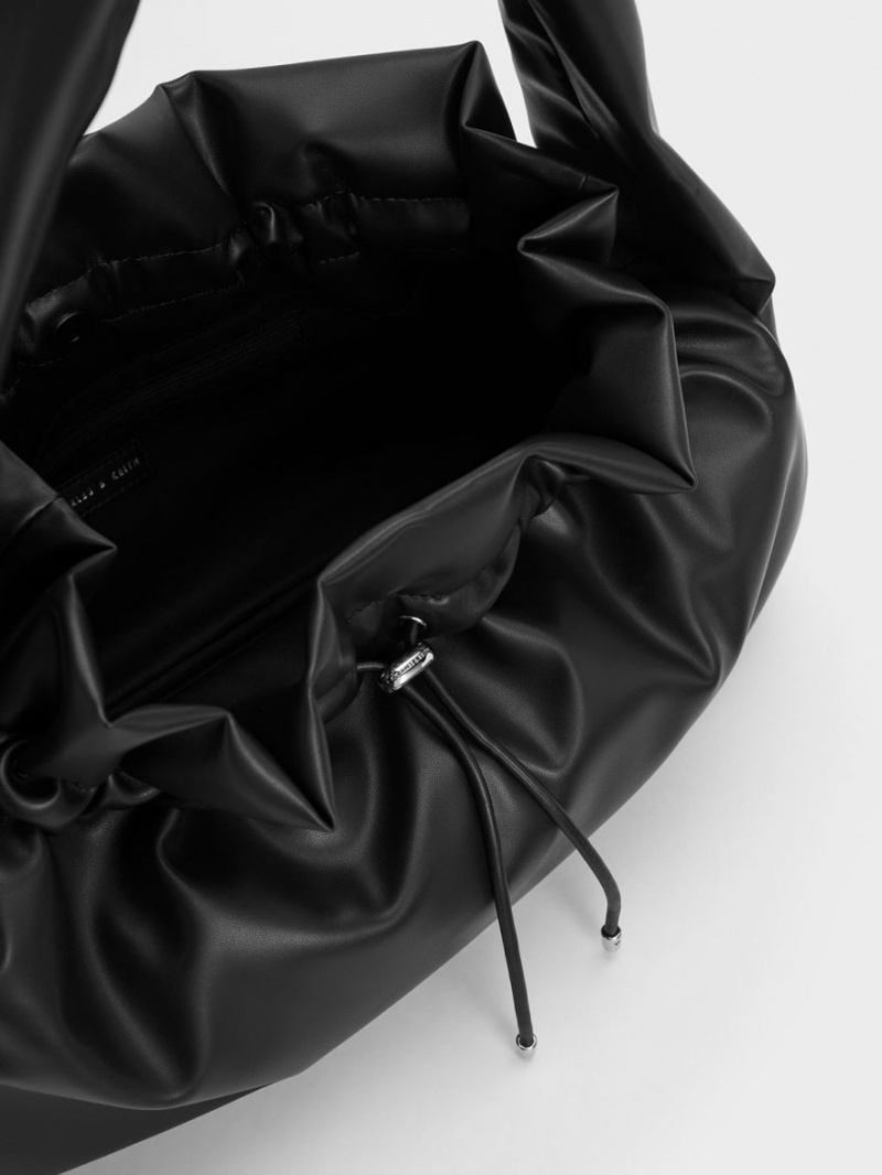 Geantă Hobo Charles & Keith Ruched Negrii | 091CEWNMU