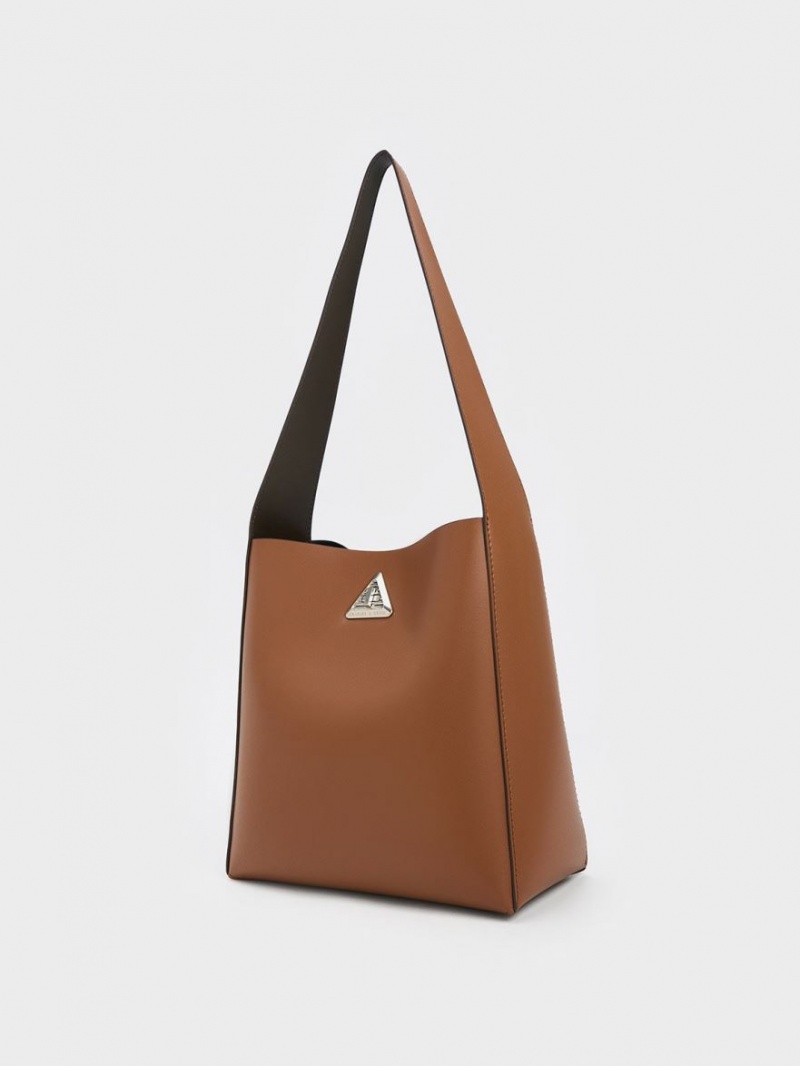 Geantă Hobo Charles & Keith Trice Metallic Accent Large Maro | 671PDXCAW