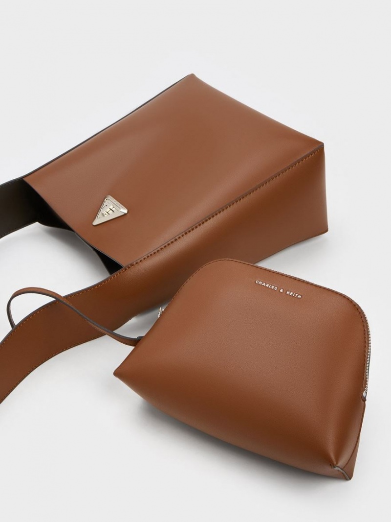 Geantă Hobo Charles & Keith Trice Metallic Accent Large Maro | 671PDXCAW