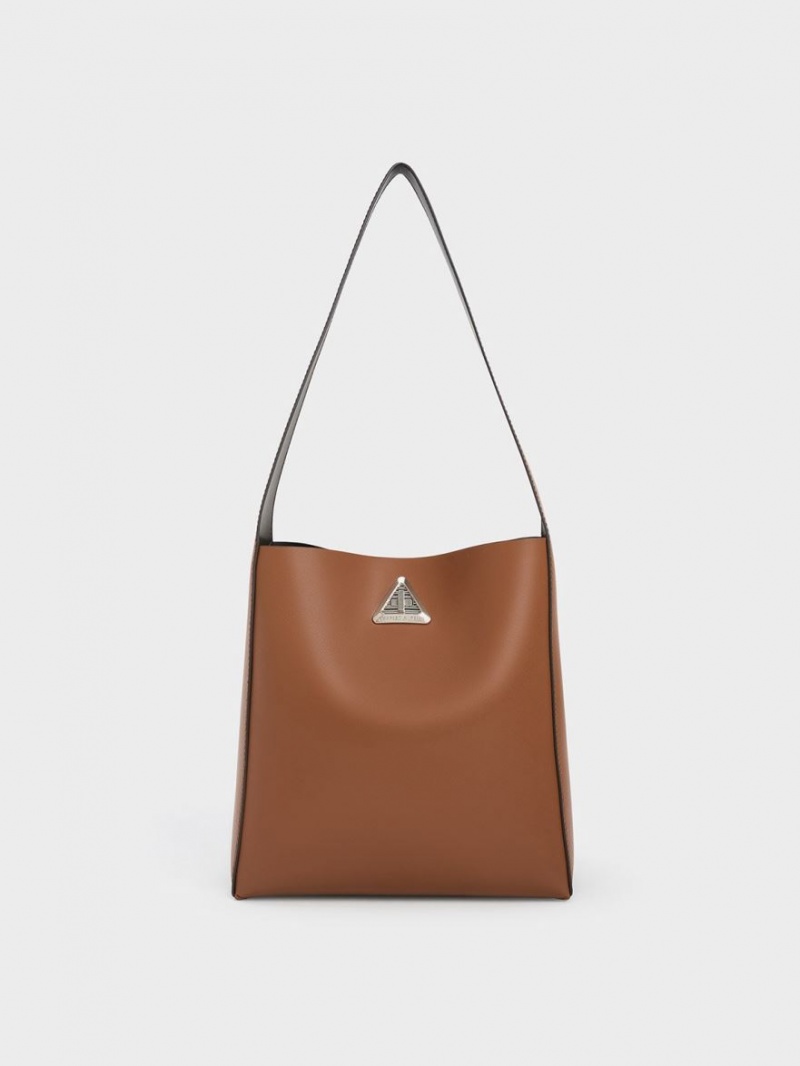 Geantă Hobo Charles & Keith Trice Metallic Accent Large Maro | 671PDXCAW