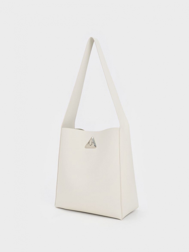 Geantă Hobo Charles & Keith Trice Metallic Accent Large Albi | 543UETBNJ