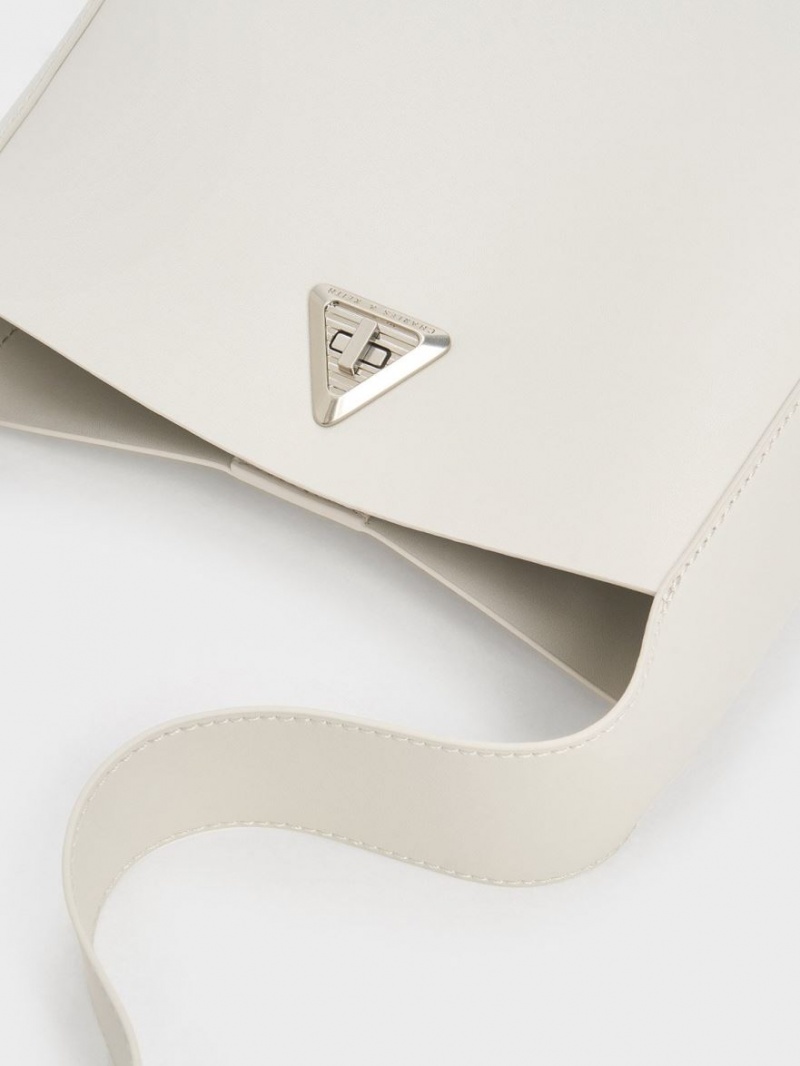 Geantă Hobo Charles & Keith Trice Metallic Accent Large Albi | 543UETBNJ