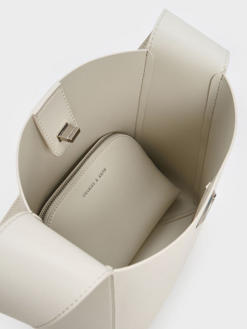 Geantă Hobo Charles & Keith Trice Metallic Accent Large Albi | 543UETBNJ