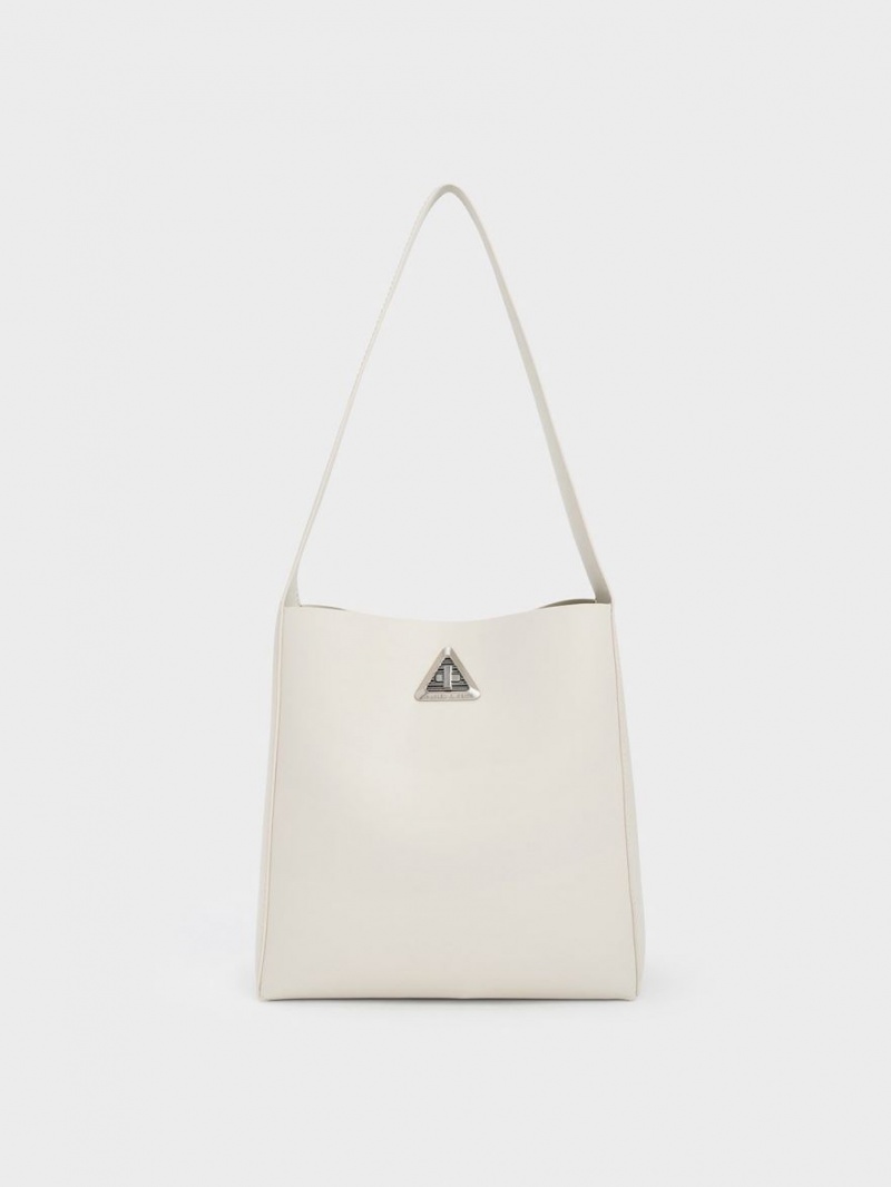 Geantă Hobo Charles & Keith Trice Metallic Accent Large Albi | 543UETBNJ