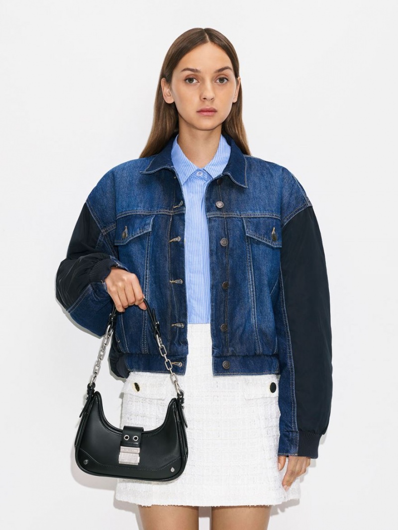 Geantă Hobo Charles & Keith Winslet Belted Negrii | 419QXBEDF