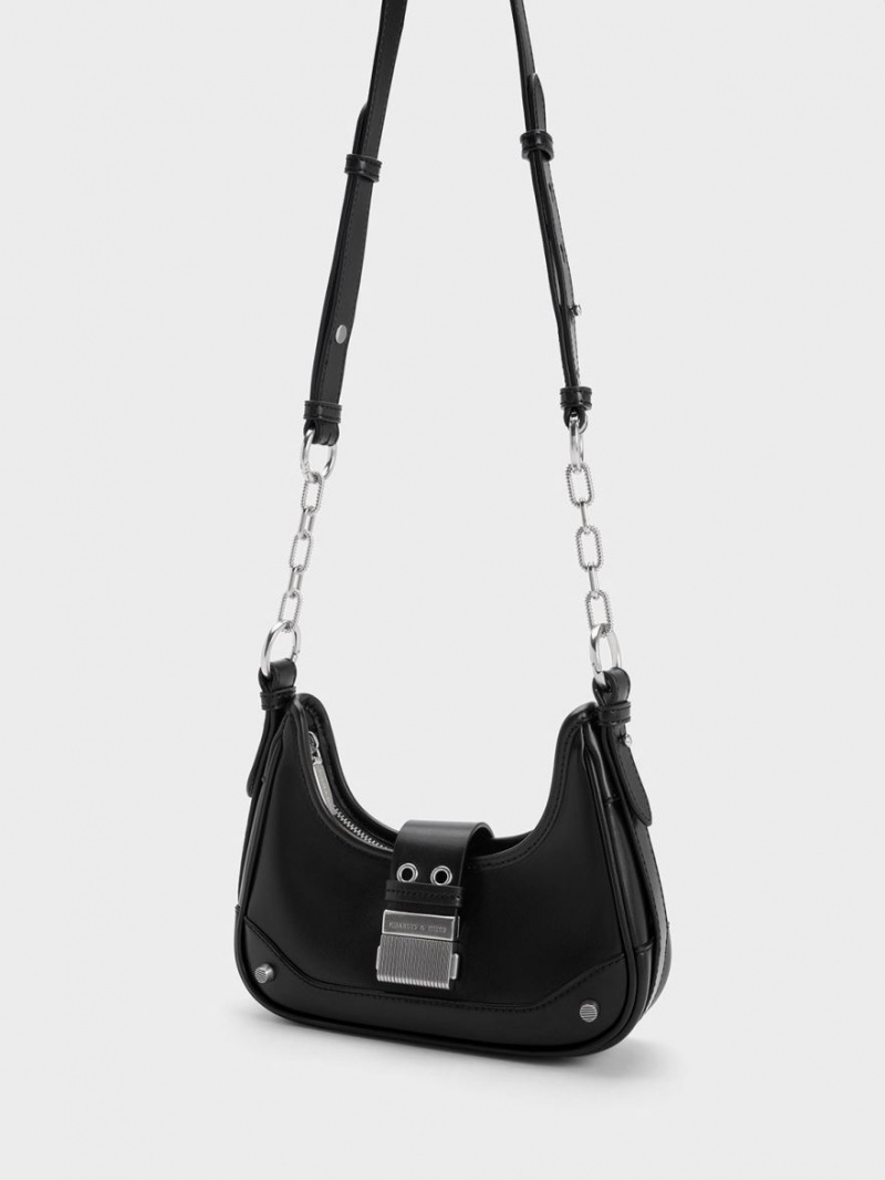 Geantă Hobo Charles & Keith Winslet Belted Negrii | 419QXBEDF
