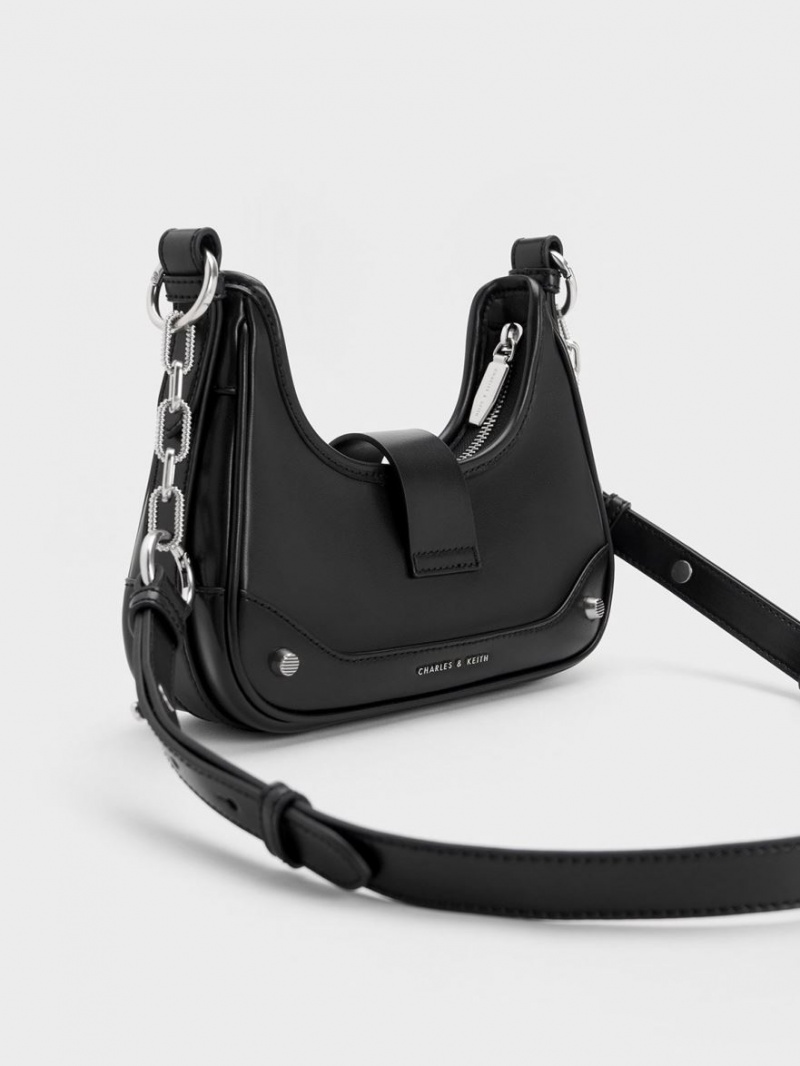 Geantă Hobo Charles & Keith Winslet Belted Negrii | 419QXBEDF