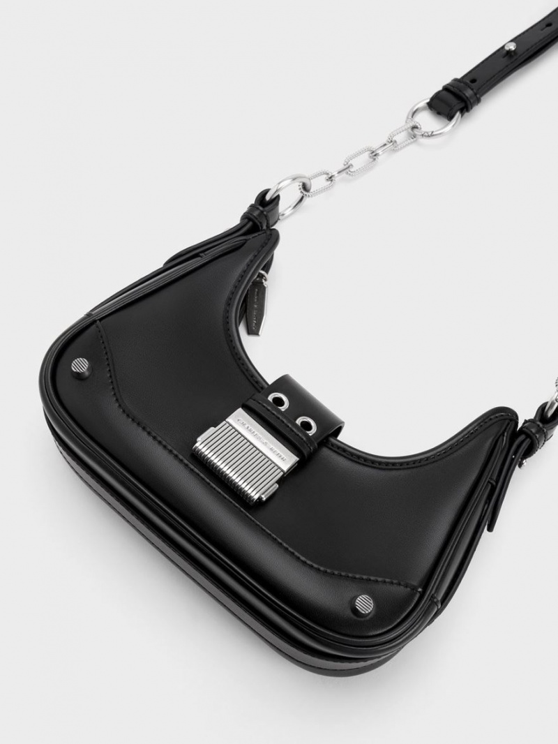 Geantă Hobo Charles & Keith Winslet Belted Negrii | 419QXBEDF