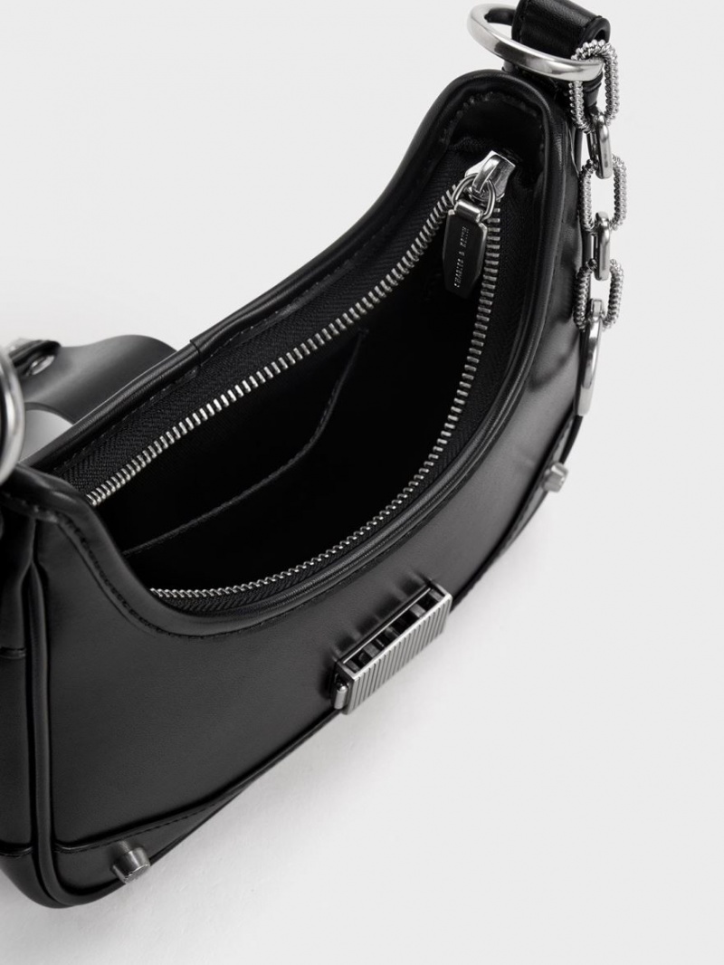 Geantă Hobo Charles & Keith Winslet Belted Negrii | 419QXBEDF