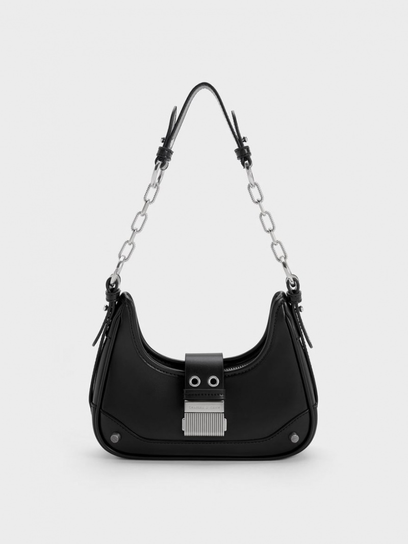 Geantă Hobo Charles & Keith Winslet Belted Negrii | 419QXBEDF
