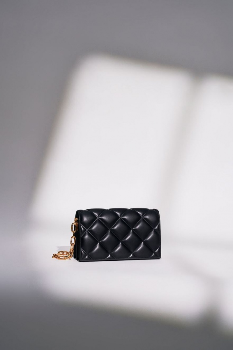 Geanta Clutch Charles & Keith Alcott Scarf Handle Matlasat Negrii | 804PKRVWS
