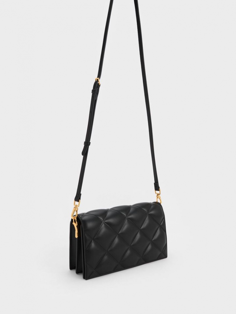 Geanta Clutch Charles & Keith Alcott Scarf Handle Matlasat Negrii | 804PKRVWS