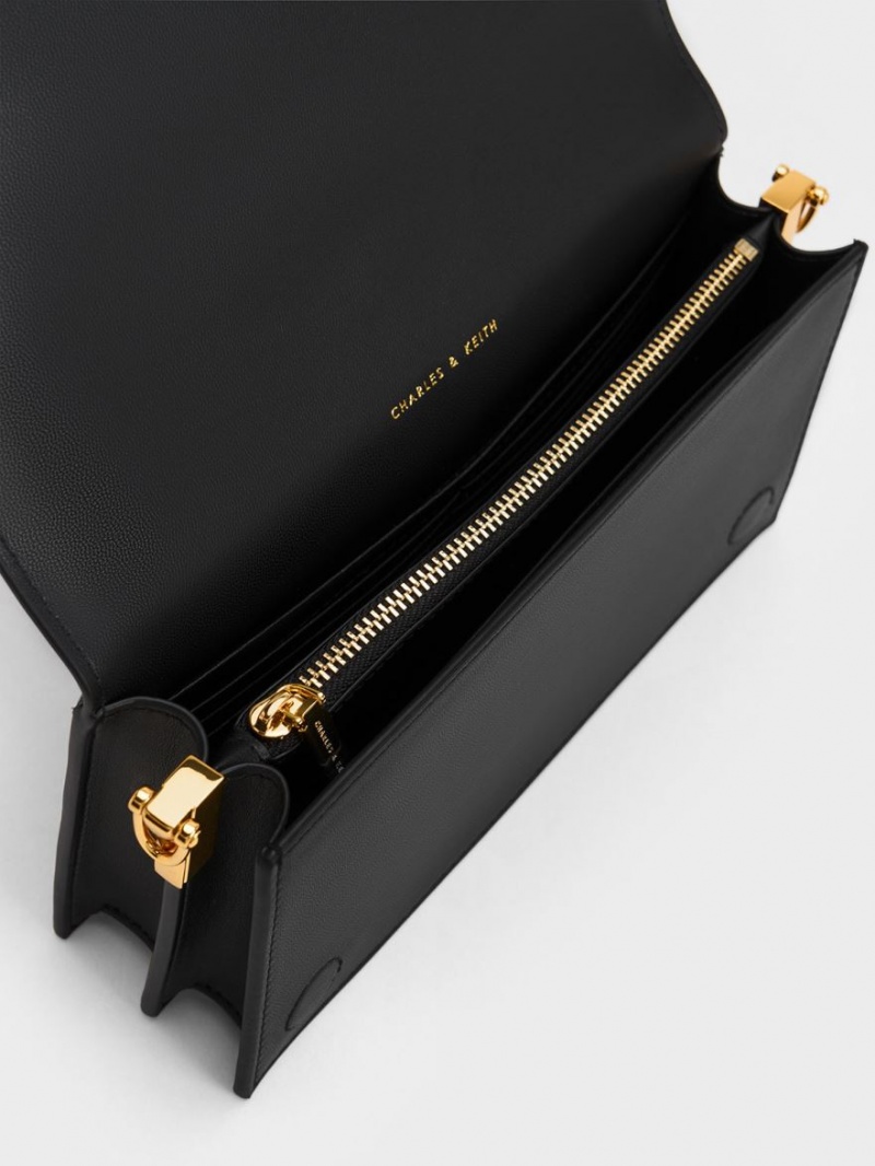 Geanta Clutch Charles & Keith Alcott Scarf Handle Matlasat Negrii | 804PKRVWS