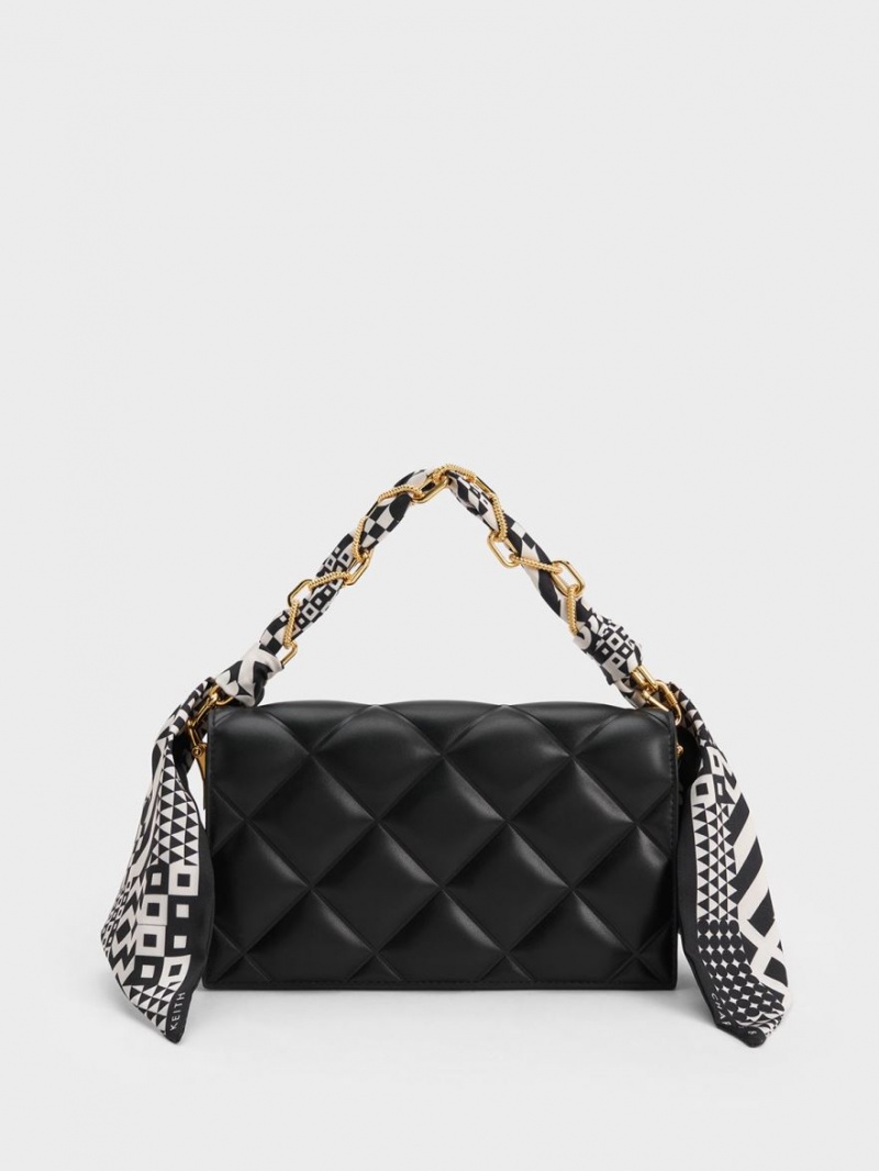 Geanta Clutch Charles & Keith Alcott Scarf Handle Matlasat Negrii | 804PKRVWS
