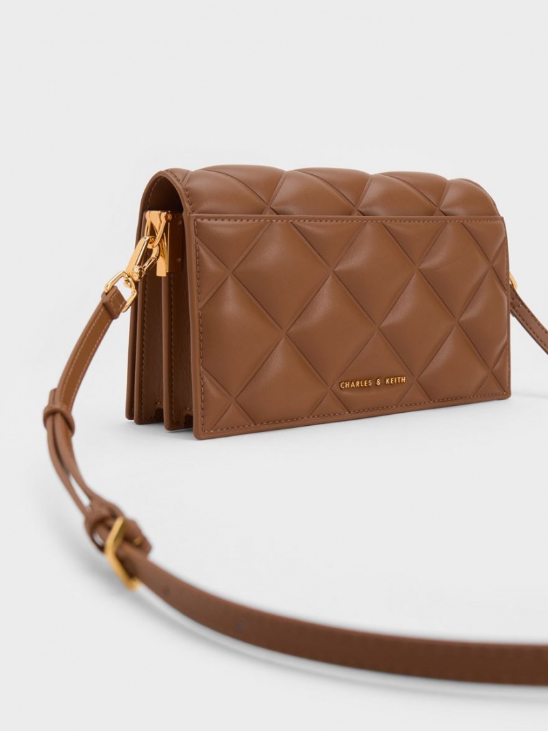 Geanta Clutch Charles & Keith Alcott Scarf Handle Matlasat Ciocolata | 473FYVEXL