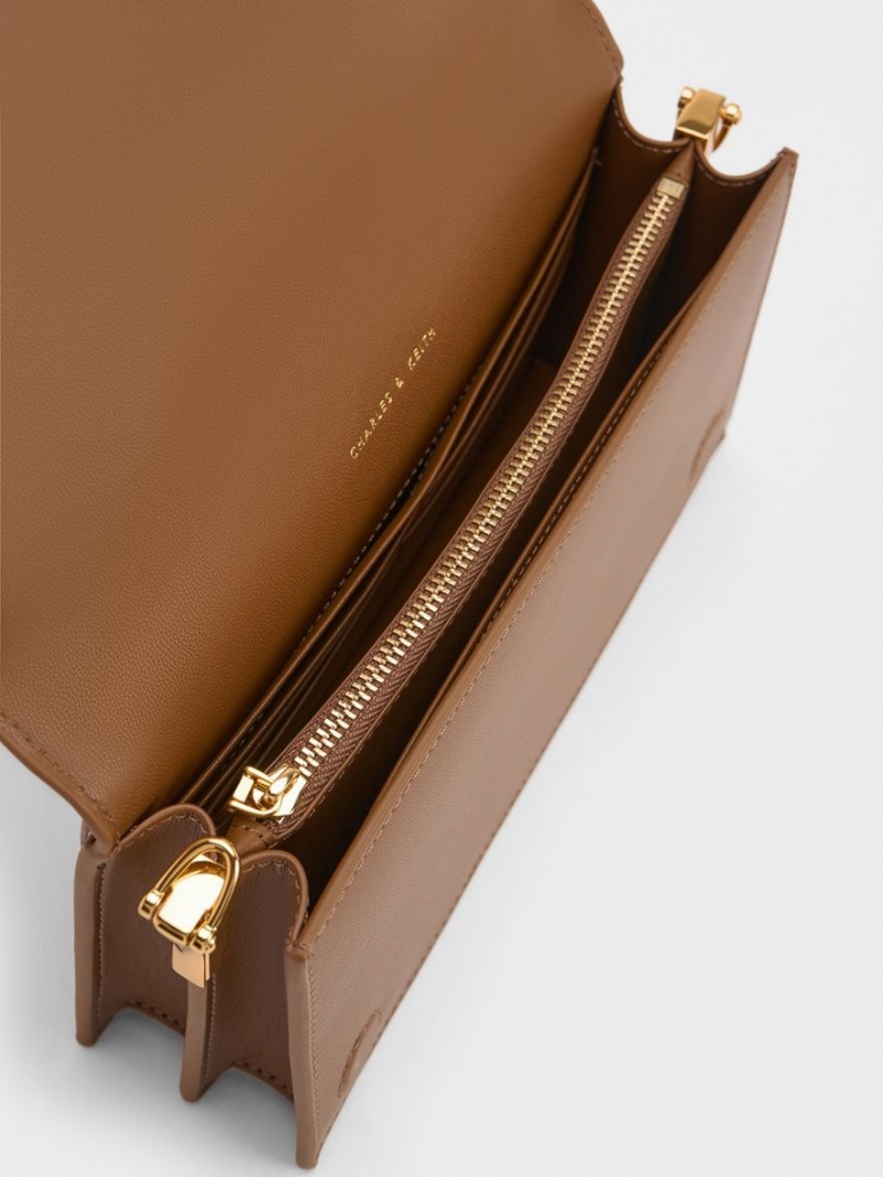 Geanta Clutch Charles & Keith Alcott Scarf Handle Matlasat Ciocolata | 473FYVEXL
