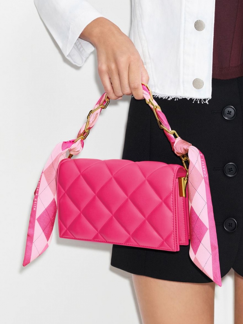 Geanta Clutch Charles & Keith Alcott Scarf Handle Matlasat Roz | 849NQDMXJ
