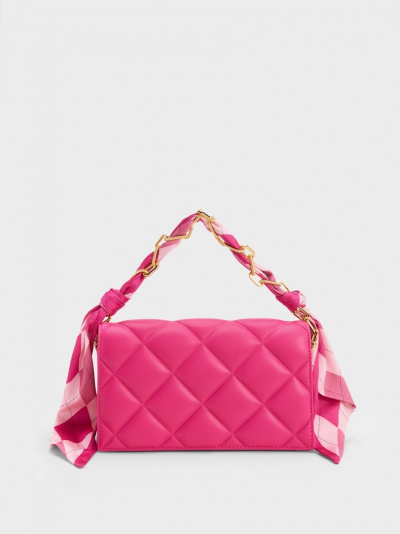 Geanta Clutch Charles & Keith Alcott Scarf Handle Matlasat Roz | 849NQDMXJ
