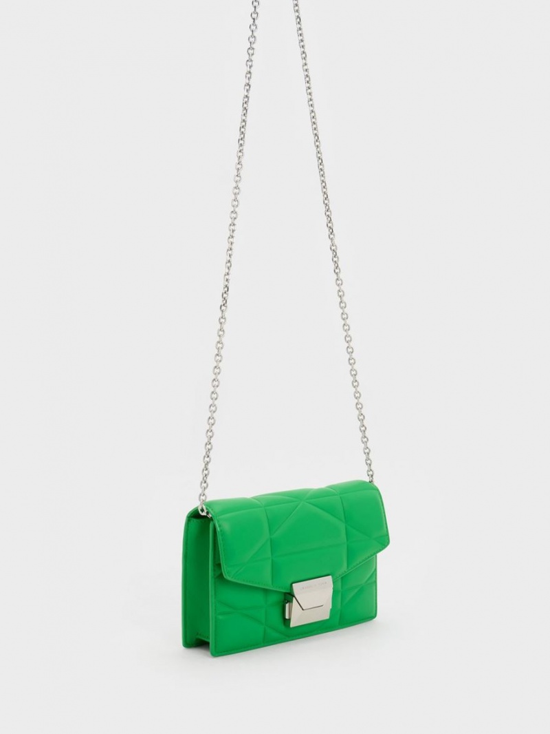 Geanta Clutch Charles & Keith Blanche Chevron Chain-Curea Verzi | 230KPCAMZ
