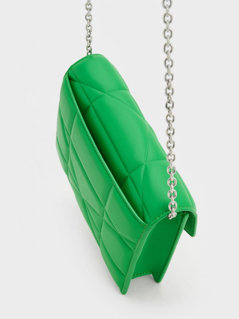 Geanta Clutch Charles & Keith Blanche Chevron Chain-Curea Verzi | 230KPCAMZ