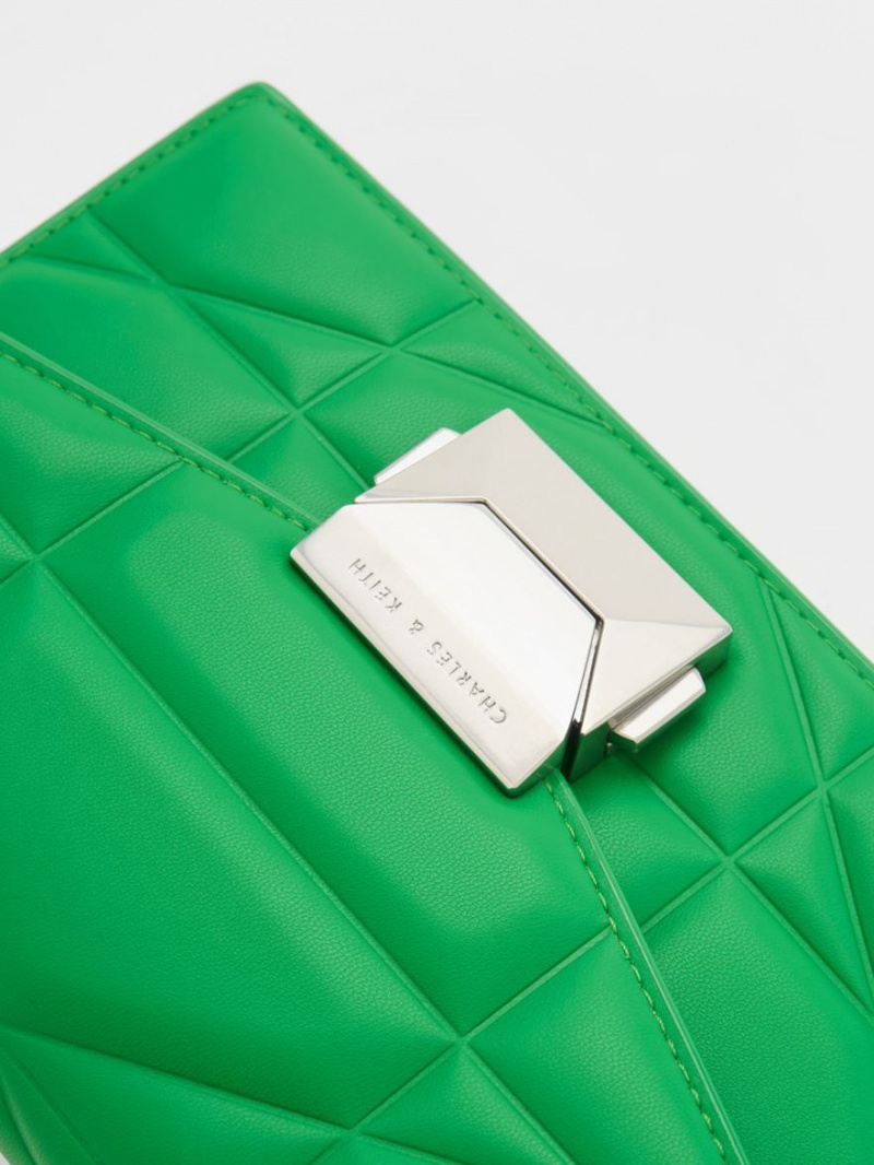 Geanta Clutch Charles & Keith Blanche Chevron Chain-Curea Verzi | 230KPCAMZ