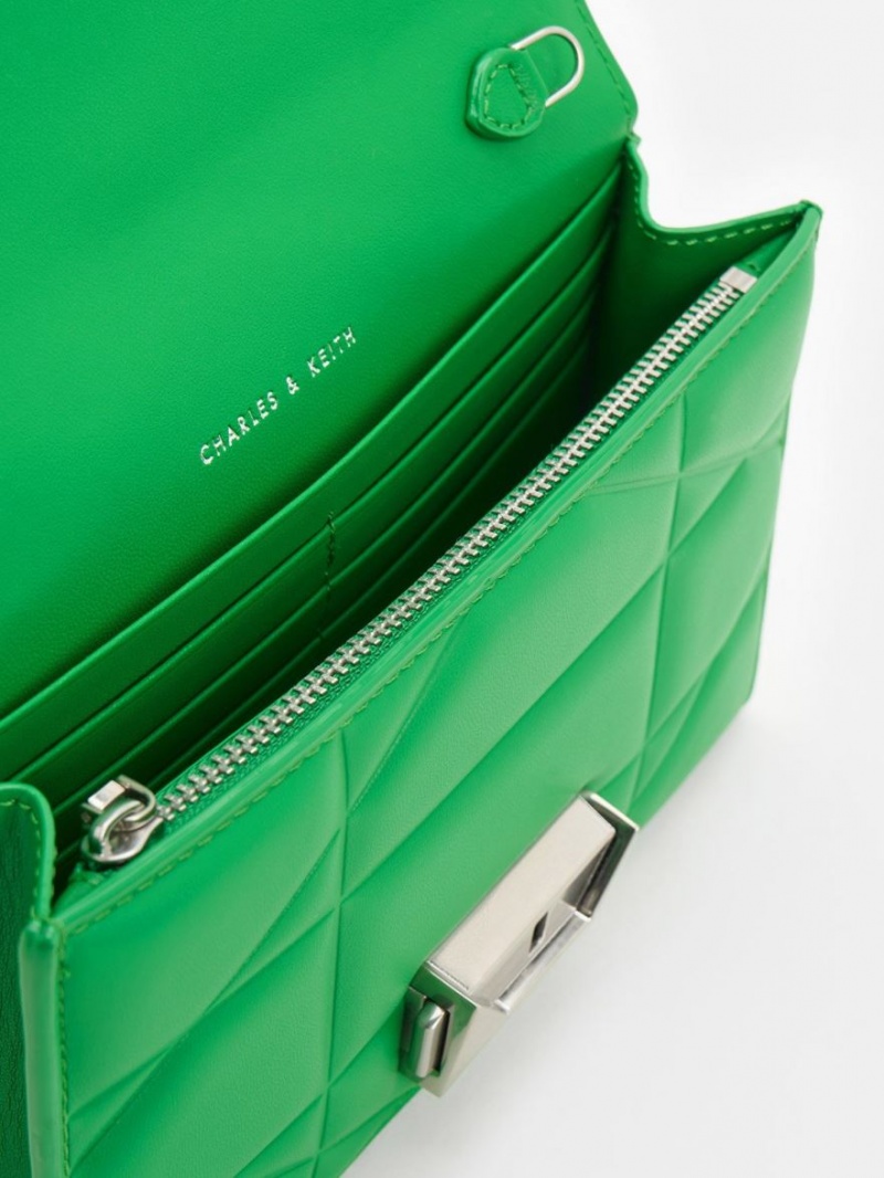 Geanta Clutch Charles & Keith Blanche Chevron Chain-Curea Verzi | 230KPCAMZ