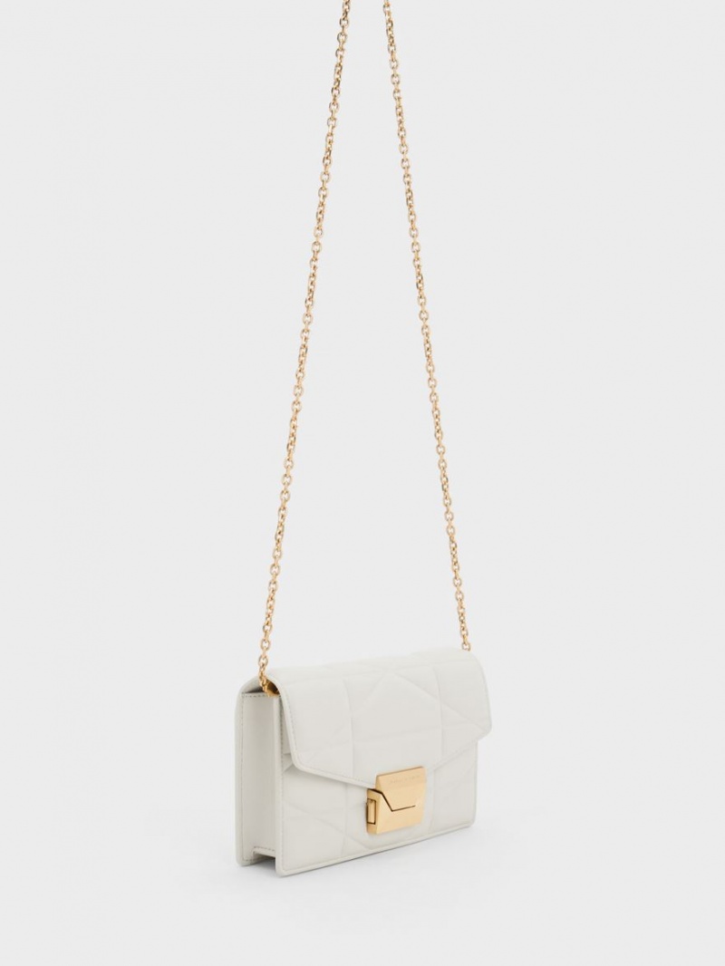 Geanta Clutch Charles & Keith Blanche Chevron Chain-Curea Albi | 036CHZDFR