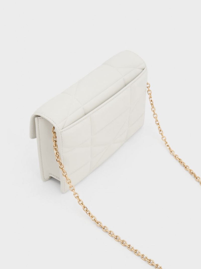 Geanta Clutch Charles & Keith Blanche Chevron Chain-Curea Albi | 036CHZDFR