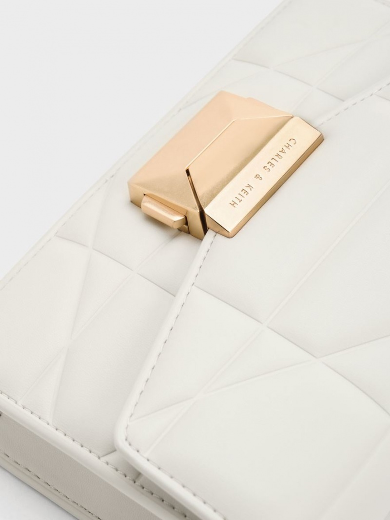 Geanta Clutch Charles & Keith Blanche Chevron Chain-Curea Albi | 036CHZDFR