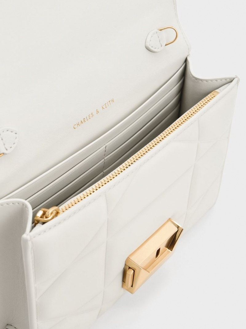Geanta Clutch Charles & Keith Blanche Chevron Chain-Curea Albi | 036CHZDFR