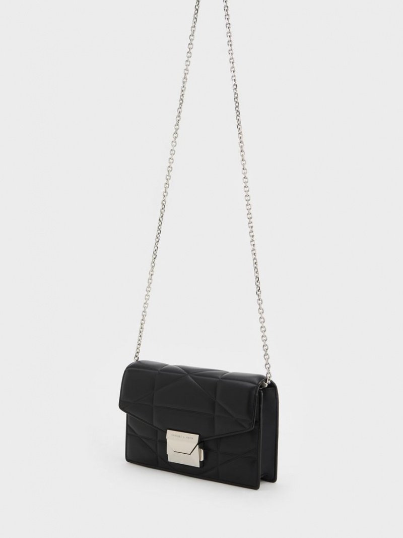 Geanta Clutch Charles & Keith Blanche Chevron Chain-Curea Negrii | 298CWAYPM