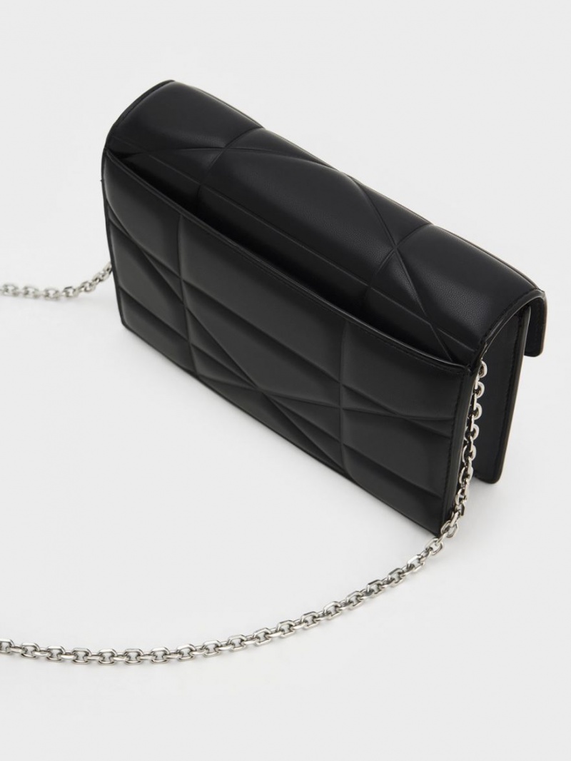 Geanta Clutch Charles & Keith Blanche Chevron Chain-Curea Negrii | 298CWAYPM