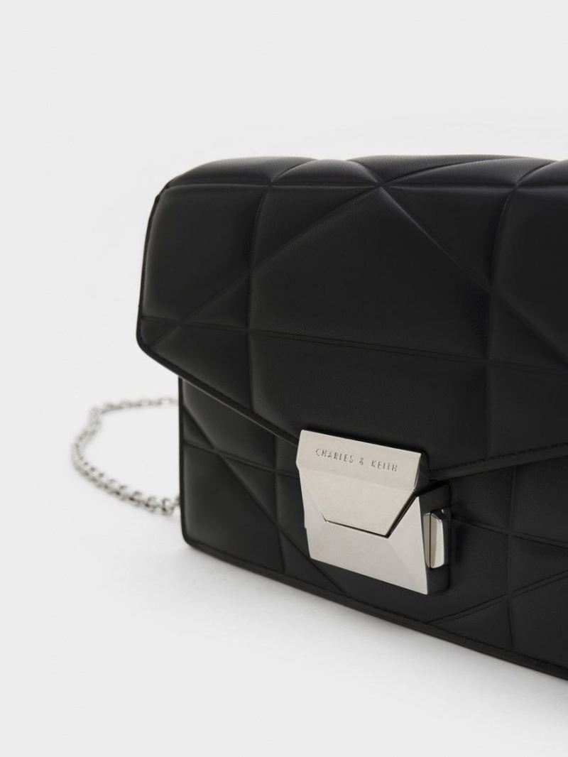 Geanta Clutch Charles & Keith Blanche Chevron Chain-Curea Negrii | 298CWAYPM