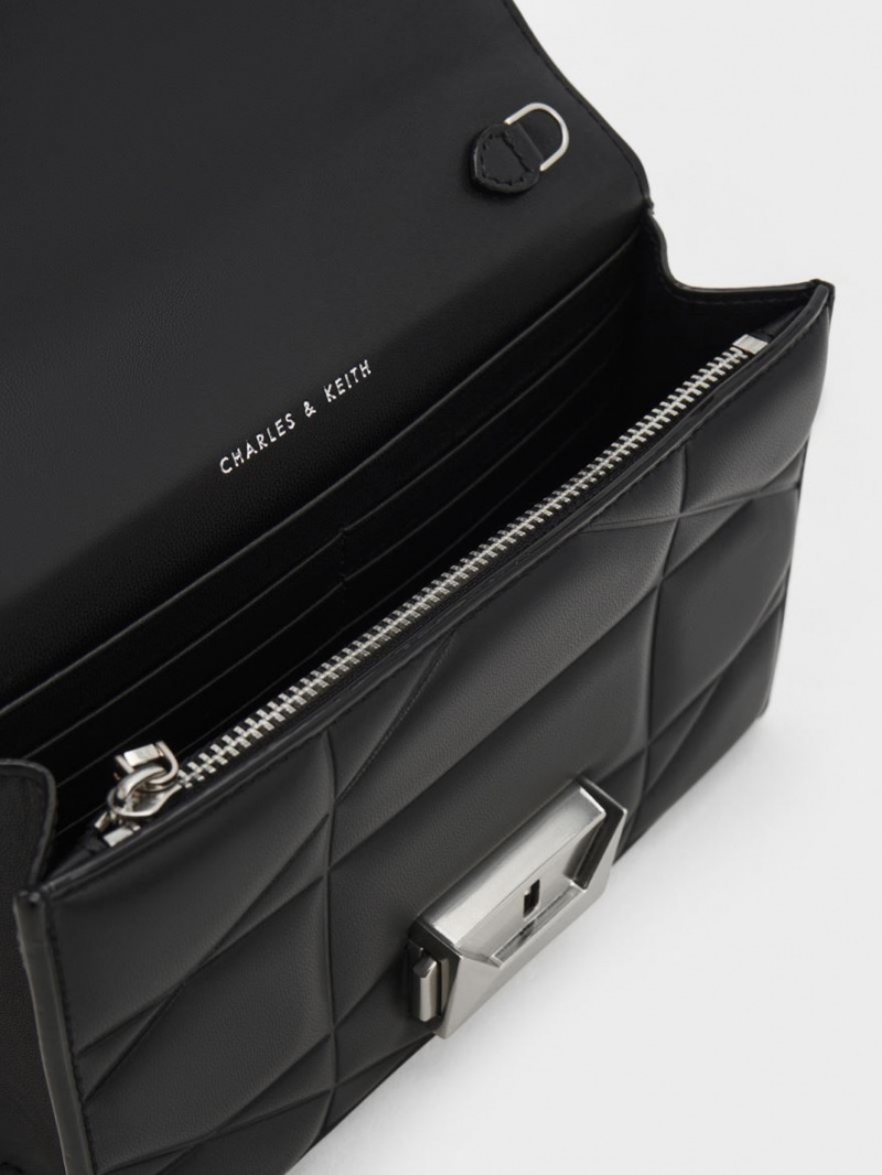 Geanta Clutch Charles & Keith Blanche Chevron Chain-Curea Negrii | 298CWAYPM