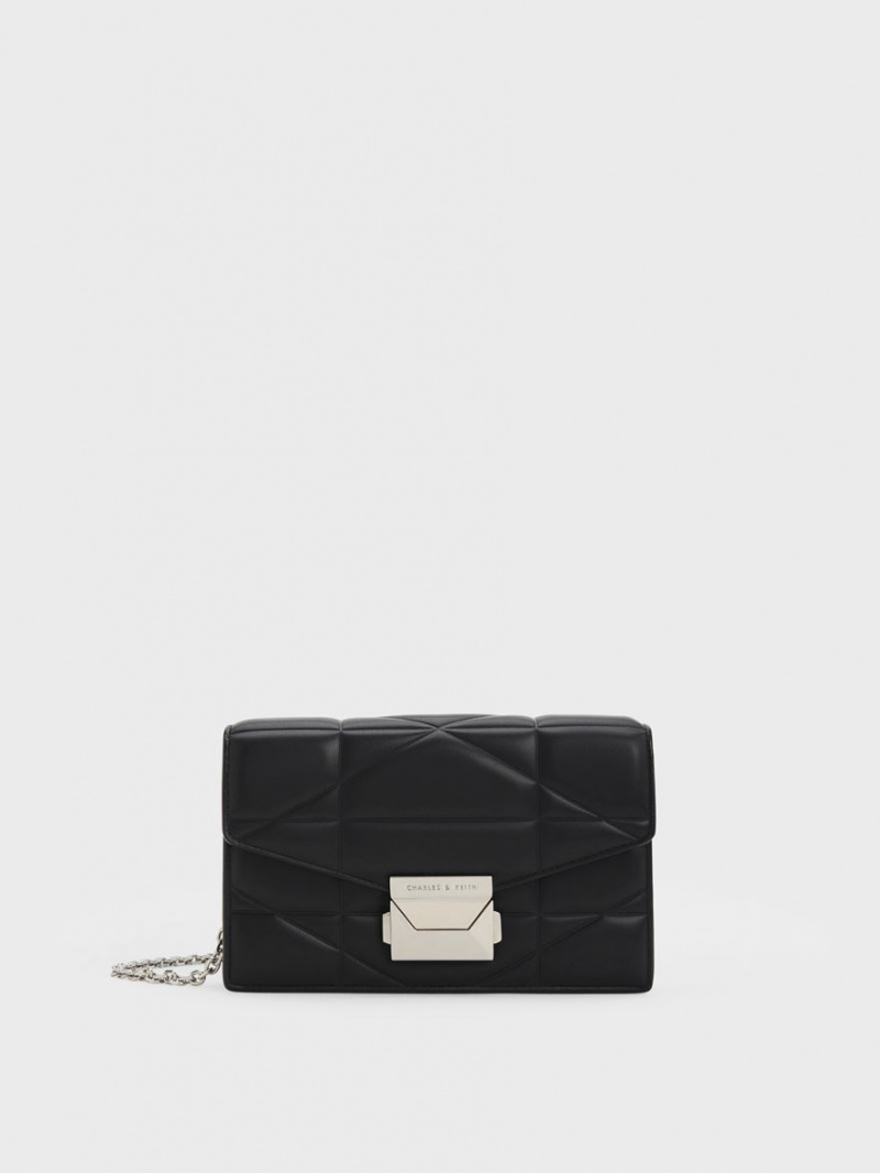 Geanta Clutch Charles & Keith Blanche Chevron Chain-Curea Negrii | 298CWAYPM