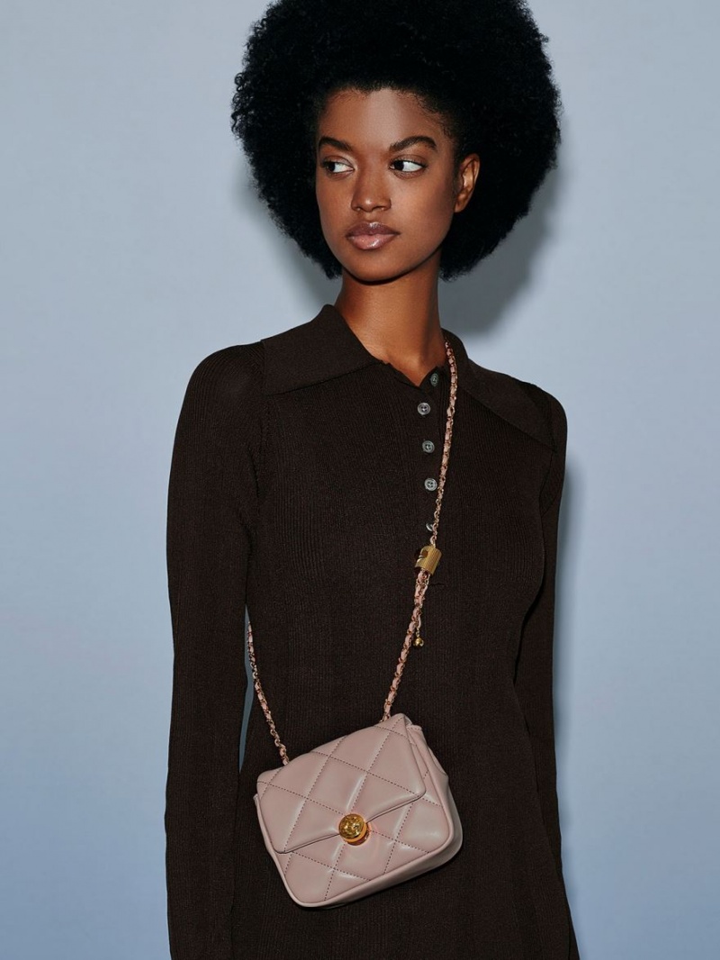 Geanta Clutch Charles & Keith Braided Chain-Handle Matlasat Evening Bej | 902XJIMTO